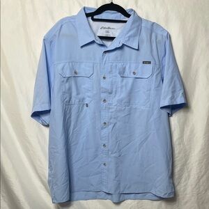 Eddie Bauer Outdoors Light Blue Short Sleeve Button Down, Vented, Hidden Pocket